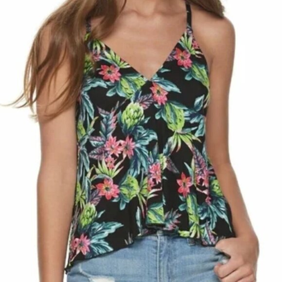 Cloud Chaser Black Floral Spaghetti Strap Tank Top Size XL - Picture 1 of 11